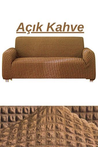 E Bahar Polyester Bürümcük Jakarlı Süngersiz Armürlü Giydirmeli Kahverengi Üçlü Koltuk Örtüsü 180x230 cm