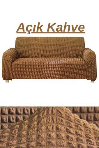E Bahar Polyester Bürümcük Jakarlı Süngersiz Armürlü Giydirmeli Kahverengi Üçlü Koltuk Örtüsü 180x230 cm