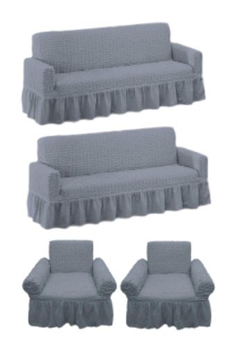 Rüzgar Ticaret Pamuklu - Polyester Bürümcük Jakarlı Süngersiz Düz Giydirmeli Gri Üçlü Koltuk Örtüsü 170x210 cm
