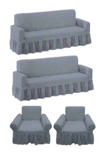 Rüzgar Ticaret Pamuklu - Polyester Bürümcük Jakarlı Süngersiz Düz Giydirmeli Gri Üçlü Koltuk Örtüsü 170x210 cm
