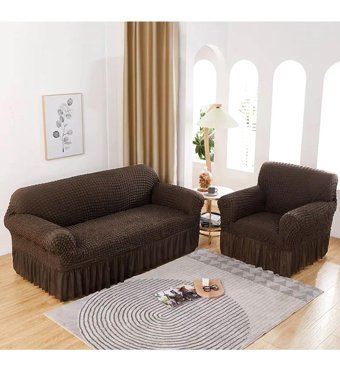 Özmakan Pamuklu - Polyester Bürümcük Jakarlı Süngersiz Düz Giydirmeli Kahverengi Dörtlü Koltuk Örtüsü 180x230 cm
