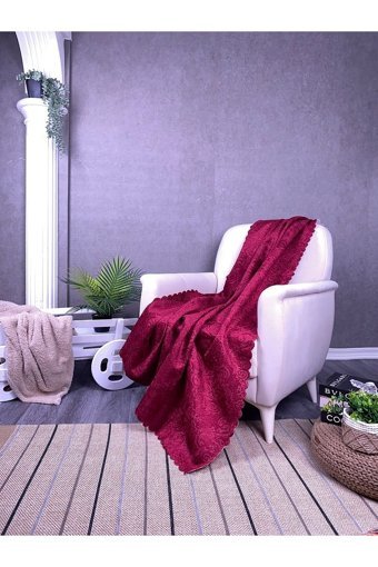 Evimebu Pamuklu - Polyester Polar Jakarlı Süngerli Bordo Tekli Koltuk Örtüsü 170x210 cm