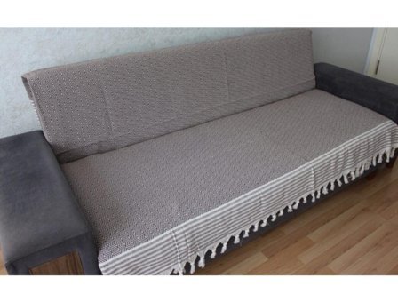Coperta Pamuklu Kanvas Püsküllü Süngersiz Armürlü Kahverengi Üçlü Koltuk Örtüsü 170x220 cm