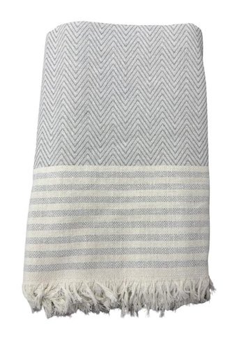 Uzhanem Keten Polar Saçaklı Süngersiz Çizgili Gri Tekli Koltuk Örtüsü 170x220 cm