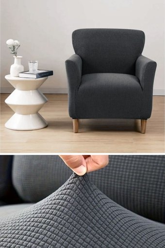 Uzhanem Pamuklu - Polyester Bürümcük-Likralı Süngerli Armürlü Giydirmeli Antrasit Tekli Koltuk Örtüsü 60x85 cm