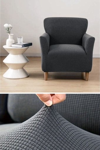 Uzhanem Pamuklu - Polyester Bürümcük-Likralı Süngerli Armürlü Giydirmeli Antrasit Tekli Koltuk Örtüsü 60x85 cm
