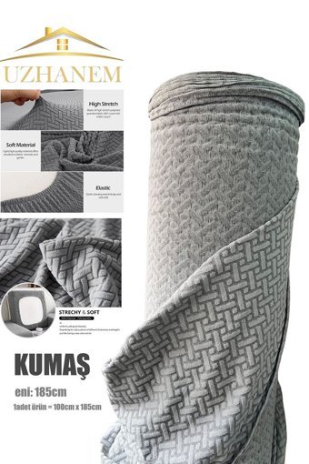 Uzhanem Pamuklu - Polyester Likralı Jakarlı Süngerli Geometrik Desenli Giydirmeli Gri Tekli Koltuk Örtüsü 100x180 cm