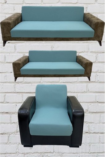 Şahane Ev Mikro Polyester Likralı Jakarlı Süngersiz Düz Giydirmeli Lastikli Yeşil Üçlü Koltuk Örtüsü 23x83 cm