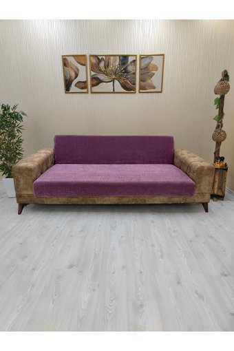 Afd Collection Kadife Süngersiz Düz Giydirmeli Lastikli Mor Tekli Koltuk Örtüsü 60x190 cm