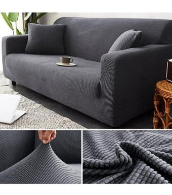 Uzhanem Pamuklu - Polyester Bürümcük-Likralı Süngerli Petek Desenli Giydirmeli Gri Tekli Koltuk Örtüsü 180x230 cm