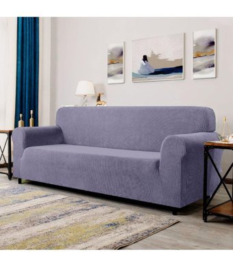 Tuchmall Pamuklu - Polyester Bürümcük-Likralı Süngerli Geometrik Desenli Giydirmeli Antrasit Tekli Koltuk Örtüsü 180x230 cm