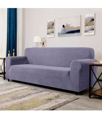 Tuchmall Pamuklu - Polyester Bürümcük-Likralı Süngerli Geometrik Desenli Giydirmeli Antrasit Tekli Koltuk Örtüsü 180x230 cm