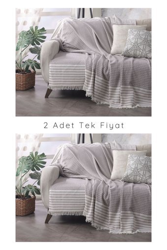 Lux Touch Olimpos Pamuklu Saçaklı Süngersiz Geometrik Desenli Gül Kurusu Tekli Koltuk Örtüsü 180x200 cm