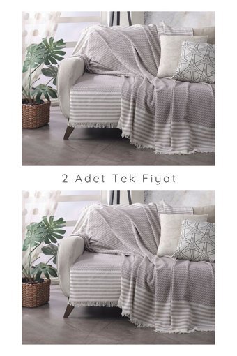 Lux Touch Olimpos Pamuklu Saçaklı Süngersiz Geometrik Desenli Gül Kurusu Tekli Koltuk Örtüsü 180x200 cm