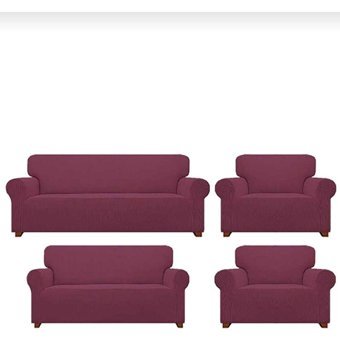 Akbu Polyester Likralı Süngersiz Pitikare Desenli Giydirmeli Lastikli Kırmızı Dörtlü Koltuk Örtüsü 180x230 cm