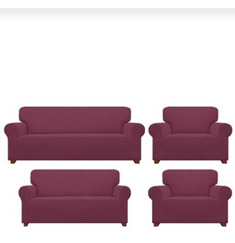 Akbu Polyester Likralı Süngersiz Pitikare Desenli Giydirmeli Lastikli Kırmızı Dörtlü Koltuk Örtüsü 180x230 cm
