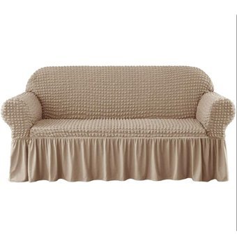 Heytgah Polyester Bürümcük-Likralı Fırfırlı Süngersiz Kapitone Giydirmeli Gri Üçlü Koltuk Örtüsü 180x225 cm