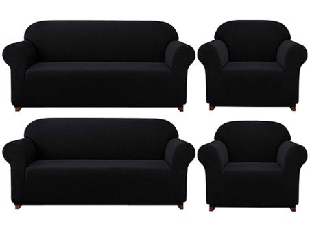 Elgeyar Polyester Likralı Jakarlı Süngersiz Armürlü Giydirmeli Siyah Sekizli Koltuk Örtüsü 180x230 cm