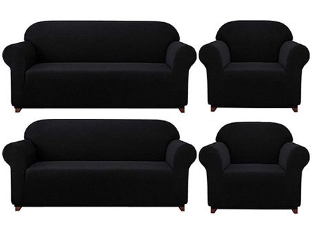 Elgeyar Polyester Likralı Jakarlı Süngersiz Armürlü Giydirmeli Siyah Sekizli Koltuk Örtüsü 180x230 cm