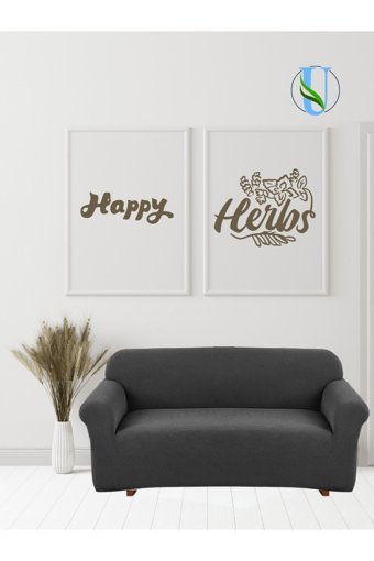 Uy Style Tekstil Polyester Likralı Süngerli Armürlü Giydirmeli Gri Tekli Koltuk Örtüsü 180x230 cm