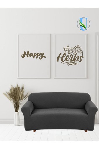 Uy Style Tekstil Polyester Likralı Süngerli Armürlü Giydirmeli Gri Tekli Koltuk Örtüsü 180x230 cm