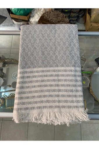 Buldan Pamuklu Kanvas Saçaklı Süngersiz Armürlü Gri Tekli Koltuk Örtüsü 175x210 cm