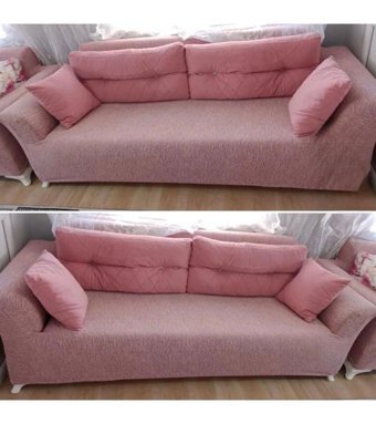 Riseler Home Likralı Jakarlı Süngersiz Çizgili Giydirmeli Pembe Üçlü Koltuk Örtüsü 180x230 cm