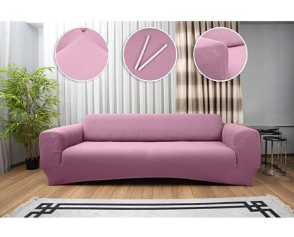 Tuchmall Polyester Likralı Süngerli Petek Desenli Giydirmeli Pembe Tekli Koltuk Örtüsü 180x230 cm