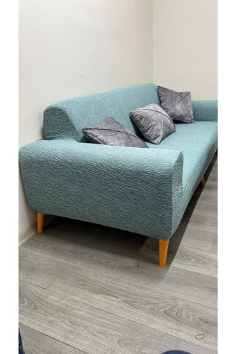 Uzhanem Likralı Jakarlı Süngerli Çizgili Giydirmeli Yeşil Tekli Koltuk Örtüsü 180x240 cm