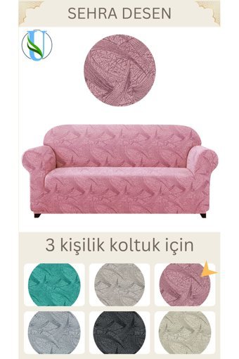 Uy Style Tekstil Likralı Jakarlı Süngerli Armürlü Giydirmeli Pembe Tekli Koltuk Örtüsü 180x230 cm