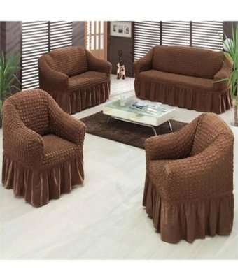 Eldost Ticaret Polyester Bürümcük Jakarlı Süngersiz Armürlü Giydirmeli Kahverengi Yedili Koltuk Örtüsü 180x230 cm