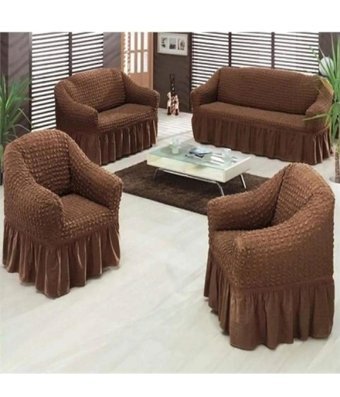 Eldost Ticaret Polyester Bürümcük Jakarlı Süngersiz Armürlü Giydirmeli Kahverengi Yedili Koltuk Örtüsü 180x230 cm