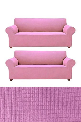 E Bahar Polyester Likralı Jakarlı Süngersiz Armürlü Giydirmeli Pembe Altılı Koltuk Örtüsü 180x230 cm