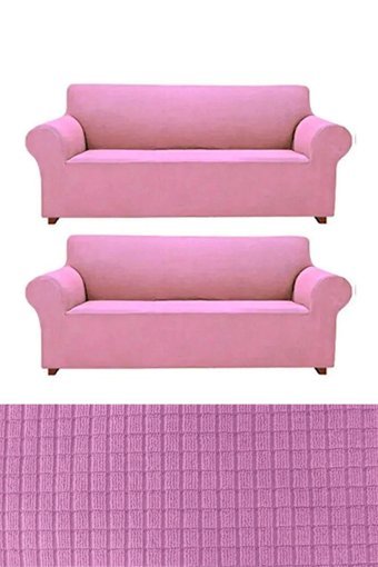 E Bahar Polyester Likralı Jakarlı Süngersiz Armürlü Giydirmeli Pembe Altılı Koltuk Örtüsü 180x230 cm