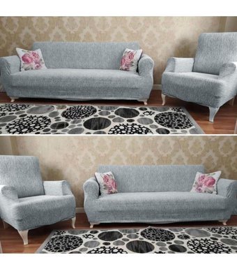 Riseler Home Likralı Jakarlı Süngersiz Çizgili Giydirmeli Gri Dörtlü Koltuk Örtüsü 180x230 cm