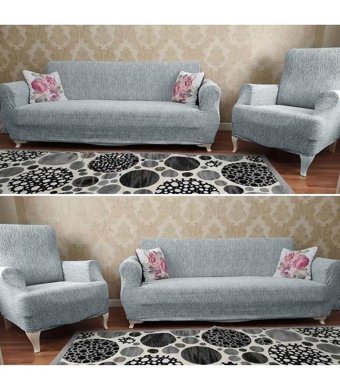 Riseler Home Likralı Jakarlı Süngersiz Çizgili Giydirmeli Gri Dörtlü Koltuk Örtüsü 180x230 cm