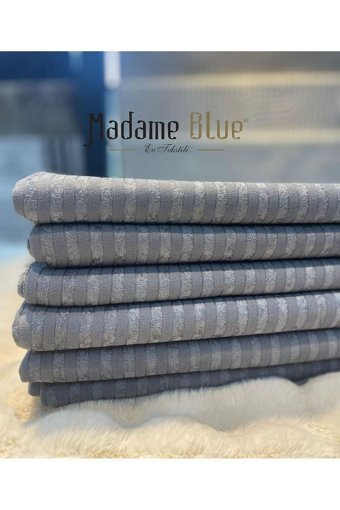 Madame Blue Kadife Süngerli Çizgili Gri Tekli Koltuk Örtüsü 170x210 cm