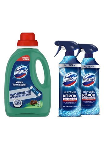 Domestos Çam Kokulu Çamaşır Sulu Yüzey Temizleyici 1.5 lt + Domestos Okyanus Köpük Çamaşır Suyu 2x450 ml