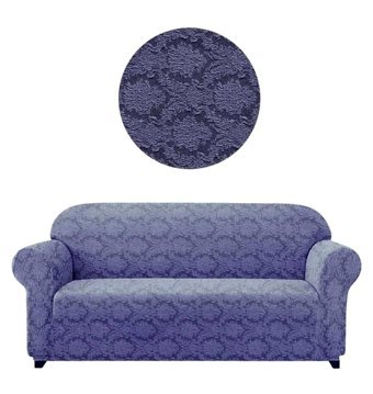 Akbu Polyester Süngersiz Şal Desenli Giydirmeli Lastikli Mavi Üçlü Koltuk Örtüsü 180x230 cm