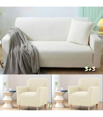 Güzel Aral Pamuklu - Polyester Düz Giydirmeli Bej 3-3-1-1 Koltuk Örtüsü 180x220 cm