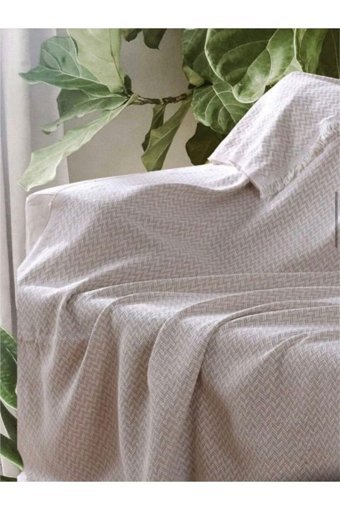 Enti Ev Tekstili Pamuklu Kanvas Jakarlı Süngersiz Armürlü Bej Üçlü Koltuk Örtüsü 170x220 cm