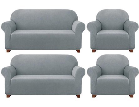 Bright Home Polyester Likralı Süngersiz Pitikare Desenli Giydirmeli Lastikli Gri Dörtlü Koltuk Örtüsü 180x230 cm