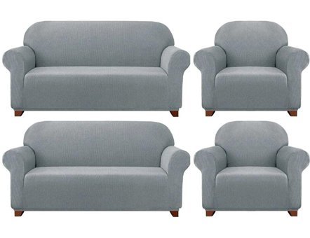 Bright Home Polyester Likralı Süngersiz Pitikare Desenli Giydirmeli Lastikli Gri Dörtlü Koltuk Örtüsü 180x230 cm