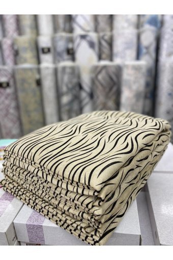 Saraylı Home Kadife Tay Tüyü Jakarlı Süngerli Çizgili Su Geçirmez Bej Üçlü Koltuk Örtüsü 170x210 cm