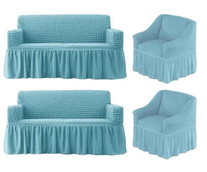 Furkanticaret Polyester Bürümcük-Likralı Fırfırlı Süngersiz Kapitone Giydirmeli Gri 3-3-1-1 Koltuk Örtüsü 230x180 cm