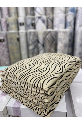Saraylı Home Kadife Tay Tüyü Jakarlı Süngerli Çizgili Su Geçirmez Bej Üçlü Koltuk Örtüsü 170x210 cm