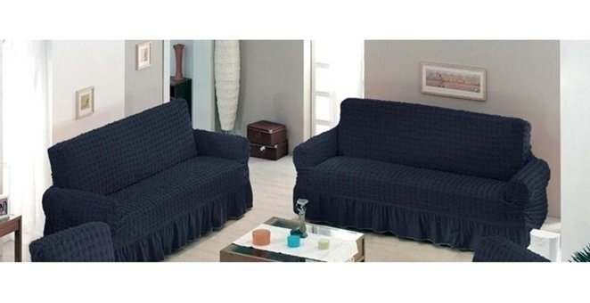 Altın Kelebek Polyester Bürümcük Fırfırlı Süngersiz Giydirmeli Lastikli Gri İkili Koltuk Örtüsü 140x180 cm