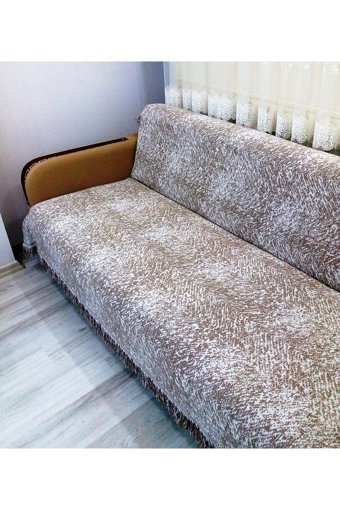 Mandaş Pamuklu Saçaklı Süngersiz Çizgili Kahverengi Tekli Koltuk Örtüsü 170x220 cm