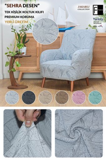 Faiend Pamuklu - Polyester Jakarlı Süngersiz Giydirmeli Krem Tekli Koltuk Örtüsü 230x180 cm