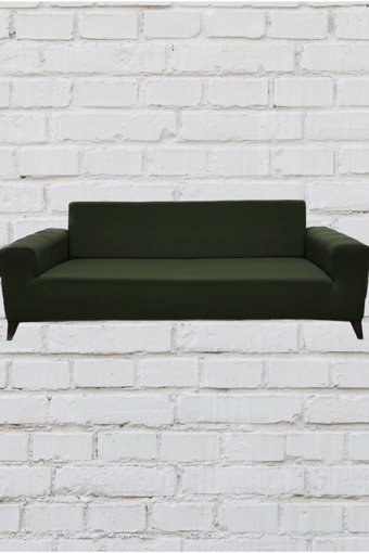 Şahane Ev Mikro Polyester Likralı Jakarlı Süngersiz Düz Giydirmeli Lastikli Haki Üçlü Koltuk Örtüsü 140 cm